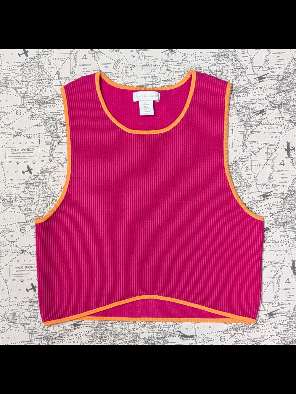 House of Harlow 1960 Crop Top Pink Orange Contrast Ribbed Knit Size M